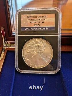 2006 American Eagle 20th Anniversary Silver 3-Coin Set With Display Box And Key