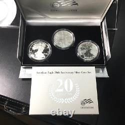 2006 American Eagle 20th Anniversary Silver Coin Set (3 Coins) OGP/COA