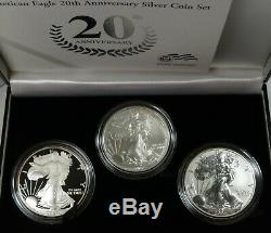 2006 US Mint Eagle 20th Anniversary Silver 3 Piece Coin Set with Box & COA #24665T