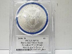 2006 W $1 Burnished Silver Eagle PCGS SP70 Mercanti Signed Mint Engraver Series