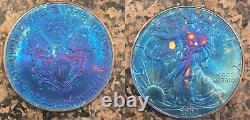 2007 W American Silver Eagle Monster Blue Toned Toning ASE Rainbow Toned