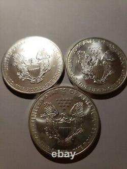 2008 American Silver Eagle 1 Oz. Pure Fine Silver 999? Lot Of 3