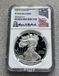 2008-W American Silver Eagle NGC PF70 UCAM Anna Escobedo Cabral Signed Pop 30