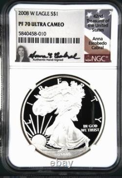 2008-W American Silver Eagle NGC PF70 UCAM Anna Escobedo Cabral Signed Pop 30