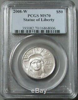 2008 W Platinum $50 Eagle 1/2 Oz Burnished Die Coin Pcgs Mint State 70