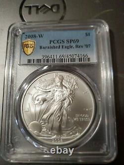 2008 W Rev of 07 Burnished Silver Eagle Only 47000 Minted Sp 69