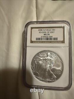 2008 W Reverse of 2007 American Silver Eagle NGC MS 70