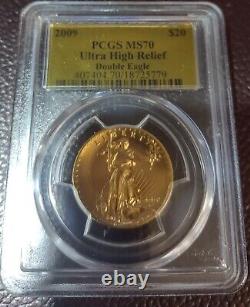 2009 $20 Ultra High Relief UHR Double Eagle Gold Coin PCGS MS70 Gold Foil