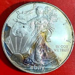 2010 & 2013 Lot Of Two American Silver Eagles Rainbow Toning
