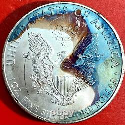 2010 & 2013 Lot Of Two American Silver Eagles Rainbow Toning