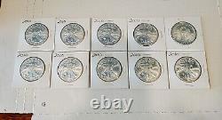 2010 American Silver Eagle Lot of 10 Beautiful ASE 1oz Silver Coins