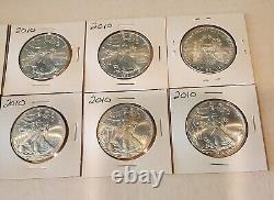 2010 American Silver Eagle Lot of 10 Beautiful ASE 1oz Silver Coins