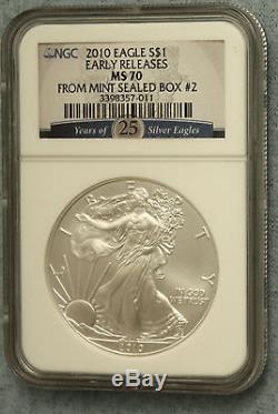 2010 American Silver Eagle NGC MS70 ER MINT SEALED BOX #1 VERY RARE (Lot28)