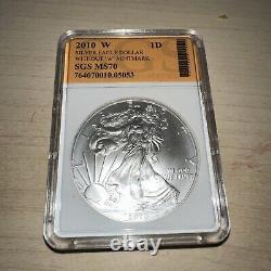 2010-W American Silver Eagle Dollar Without'W' Mint mark SGS Graded