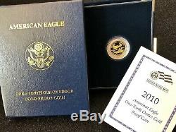2010 W Gold Eagle PROOF U. S Mint 1/10 oz. ORIGINAL BOX & COA