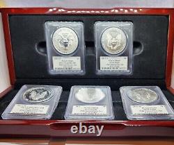 2011 5 Coin 25th Anniversary Silver Eagle Set PCGS PR69 MS69 Mercanti With Case