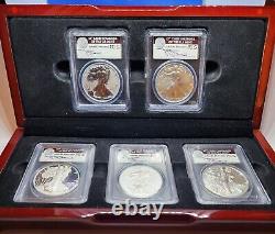 2011 5 Coin 25th Anniversary Silver Eagle Set PCGS PR69 MS69 Mercanti With Case