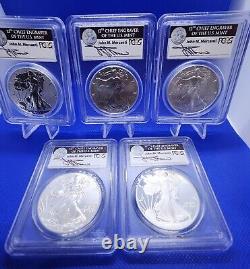 2011 5 Coin 25th Anniversary Silver Eagle Set PCGS PR69 MS69 Mercanti With Case