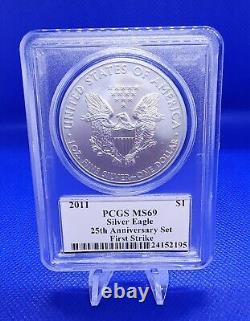 2011 5 Coin 25th Anniversary Silver Eagle Set PCGS PR69 MS69 Mercanti With Case