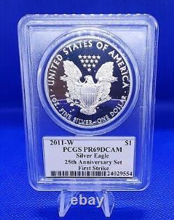 2011 5 Coin 25th Anniversary Silver Eagle Set PCGS PR69 MS69 Mercanti With Case
