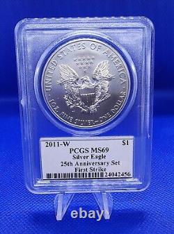 2011 5 Coin 25th Anniversary Silver Eagle Set PCGS PR69 MS69 Mercanti With Case