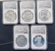 2011 American Silver Eagle 25th Anniversary 5 Coin Set Ngc 70
