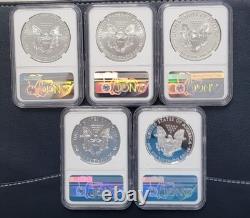2011 American Silver Eagle 25th Anniversary 5 Coin Set NGC 70