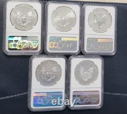 2011 American Silver Eagle 25th Anniversary 5 Coin Set NGC 70