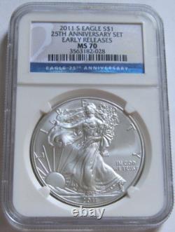 2011-S NGC MS70 ER BURNISHED AMERICAN SILVER EAGLE from 25th Anniversary Set