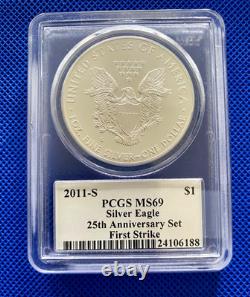 2011 S Silver Eagle PCGS MS69 FIRST STRIKE From 25th Anniversary Set MERCANTI