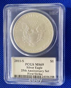2011 S Silver Eagle PCGS MS69 FIRST STRIKE From 25th Anniversary Set MERCANTI