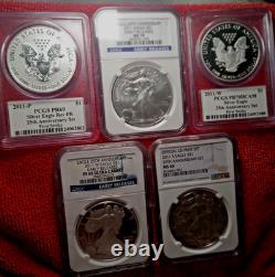 2011 Silver Eagle 25th Anniversary 5 Coin Set src=https/