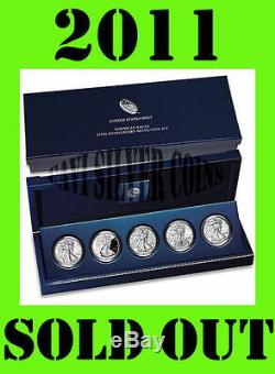 2011 US MINT 25TH ANNIVERSARY 5 COIN SET AMERICAN SILVER EAGLE from SEALED BOX