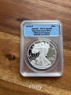 2012SS 2 COIN AMERICAN SILVER EAGLE PR70DCAM SET ANACS in Orig. SF Mint Pkg