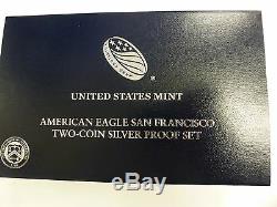 2012 American Eagle San Francisco US Mint 2 Silver Dollar Coin Proof Set COA #1