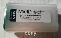 2012 American Silver Eagle APMEX Mint Direct 20 Coin Sealed Roll. 999 Pure BU