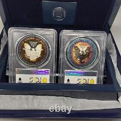 2012 S Silver Eagle PCGS Proof 69/68 75th Anniversary, Toned? Toning 2 Coin Set