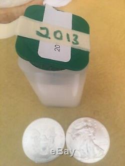 2013 American Silver Eagle Roll of 20 1oz. 999 Fine $1 BU Coins in Mint Tube