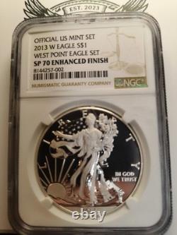 2013-W American Silver Eagle SP70 ENHANCED Finish West Point NGC E-148