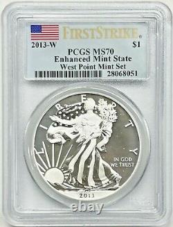 2013 W Enhanced Mint State Silver Eagle PCGS MS70 Flag Label & First Strike