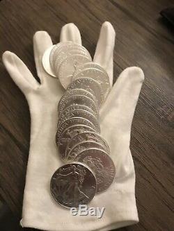 2014 American 1 Oz Silver Eagle Lot of 20 BU Coins in U. S. Mint Tube / Roll