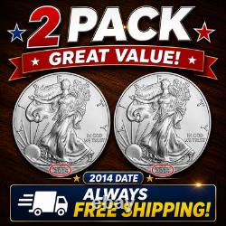 2014 American Silver Eagle 1 oz. 999 BU (2 Coins) Lot Free Shipping US