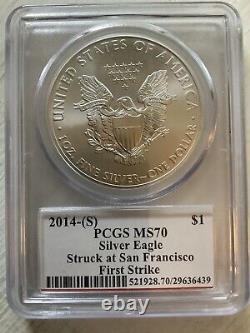 2014 S $1 Silver Eagle PCGS MS70 First Strike Miles Standish