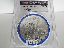 2014 W $1 Burnished Silver Eagle PCGS SP70 Mercanti Signed Mint Engraver Series