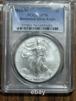 2014-w Burnished Silver Eagle $1 Pcgs Sp70 Low Mintage Burnished Collector Coin