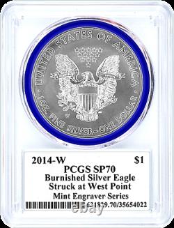 2014-w Mint Engraver Burnished Silver Eagle-pcgs Sp70-mercanti-flag-pop 366