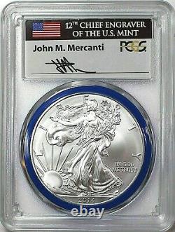 2014-w Mint Engraver Burnished Silver Eagle-pcgs Sp70-mercanti-flag-pop 366