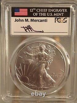 2015-(P) $1 Silver Eagle PCGS MS70 Mercanti Signed. Lowest Minted Eagle