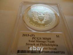 2015(P) American Eagle Silver $1, MS 69 Mercanti MINT ENGRAVER SERIES PCGS