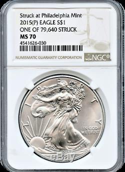 2015(P)Silver Eagle $1.00 Struck at the Philadelphia Mint NGC MS70 One of 79,640